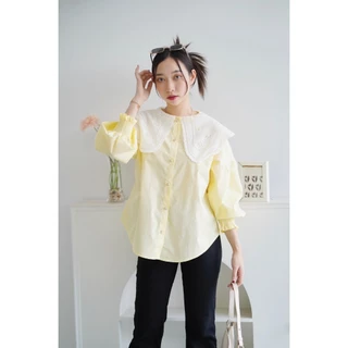 ป้าย Saturday เสื้อเชิ้ตผ้าคอตตอนแต่งปกลูกไม้ หน้าผ้า 44 นิ้ว
