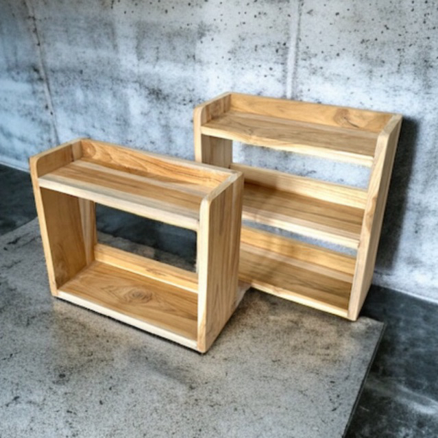 ชั้นวางไม้สัก 2-3 ชั้นมินิ ชั้นวางของไม้สักสีธรรมชาติไม่ได้เคลือบและทำสีงานขัดเนียนไม่มีเสี้ยนสไตล์มินิมอล