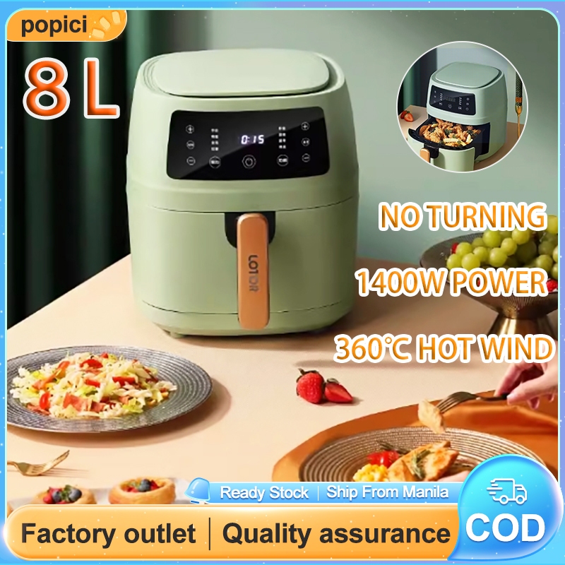 Air fryer 5L large capacity LCD touch screen electric fryer, power free temperature control, timed automatic oven, oil-