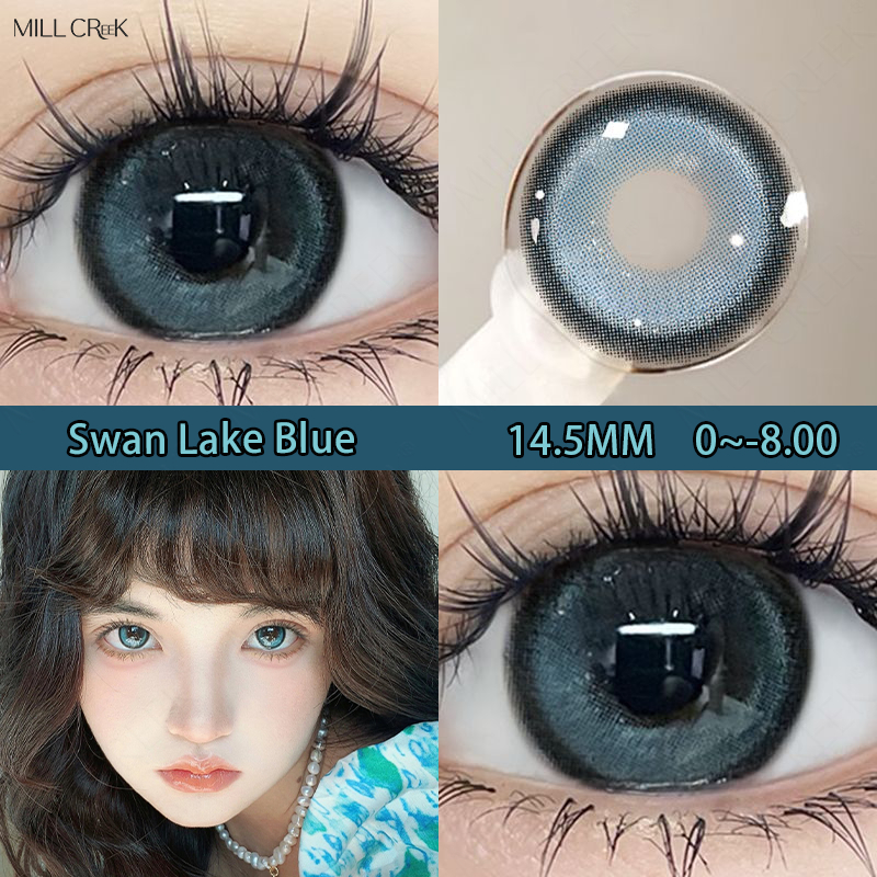 MILL CREEK คอนแทคเลนส์  คอนแทคเลนส์สีน้ำเงิน 14.5 มม. คอนแทคเลนส์ 2 ชิ้น 1 ปีใช้คอนแทคเลนส์ 0 องศา
