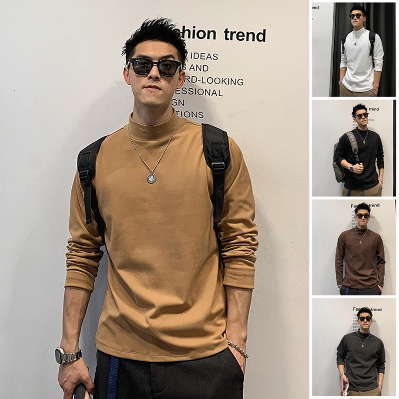【จัดส่งจากประเทศไทย】ผ้าฟลีซ เสื้อยืดแขนยาว คอเต่า ให้ความอบอุ่น แบบเรียบ ขนาดใหญ่ สไตล์เกาหลี สําหรับผู้ชาย