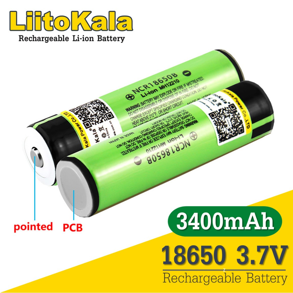 [หัวนูน มีวงจร] ถ่านชาร์จ 18650 Liitokala NCR18650B 3.7V Li-ion 3400mAh