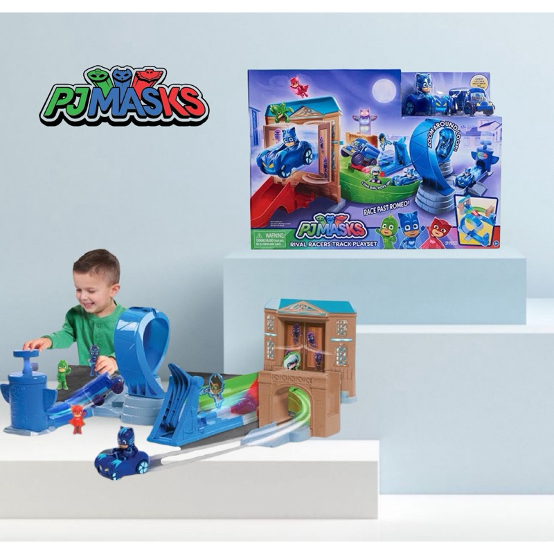 PJ Masks Rival Racers Race Track with Looping with Catboy and Cat Speedster with Ninja Bus with 25 Track Parts