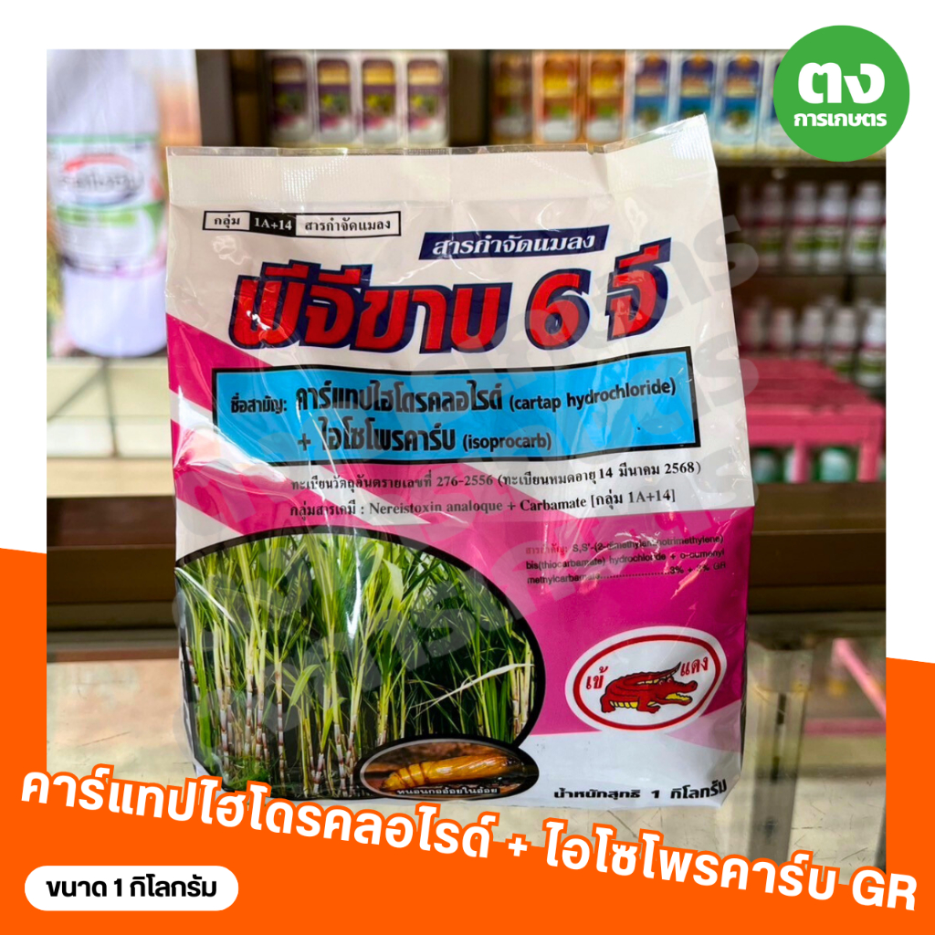 พีจีขาบ6G เข้แดง คาร์แทปไฮโดรคลอไรด์ 3% + ไอโซโพรคาร์บ 3% GR ขนาด 1 กิโลกรัม สารกำจัดแมลง