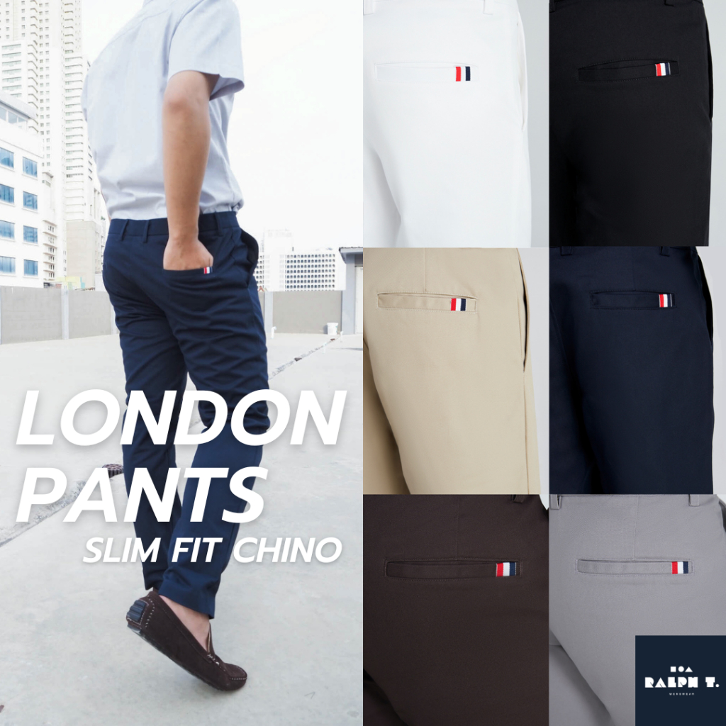 [15 JAN โค้ด 30% 30WOW200] กางเกงขายาวผู้ชาย กางเกงชิโน่ ทรงกระบอกเล็ก ธง 3 สี SLIM FIT LONDON PANTS - RALPH T สแล็ค ชาย