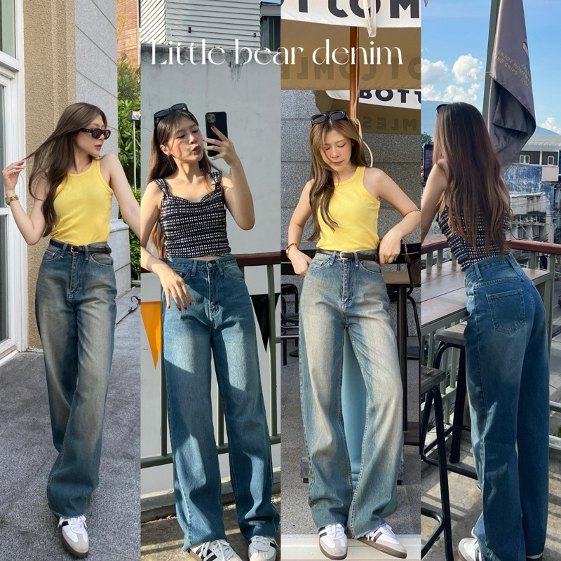 Little bears denim >> กางเกงทรงกระบอก อำพรางหุ่น แต่งขาขาดเซอร์ สีฟอกเฟดสวยมาก