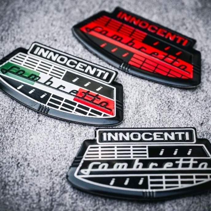 ฮิต!! เพลทโลหะ Innocenti Lambretta G350 V200 V125 สวยคลากสิก ที่ชาว แลมเบร็ตต้า คุ้นเคย ติดตั้งง่าย 3 m ในชุด : Pocenti