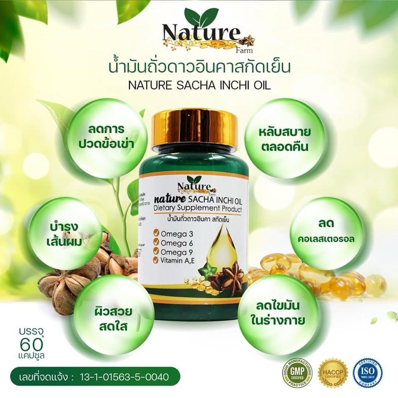 (1กระปุก/60เม็ด) น้ำมันถั่วดาวอินคา ดาวอินคาสกัดเย็น แบรนด์เนเจอร์💯