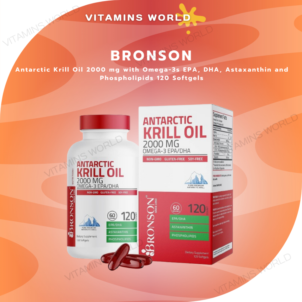 Bronson Antarctic Krill Oil 2000 mg with Omega-3s EPA, DHA, Astaxanthin and Phospholipids 120 Softgels (V.3197)
