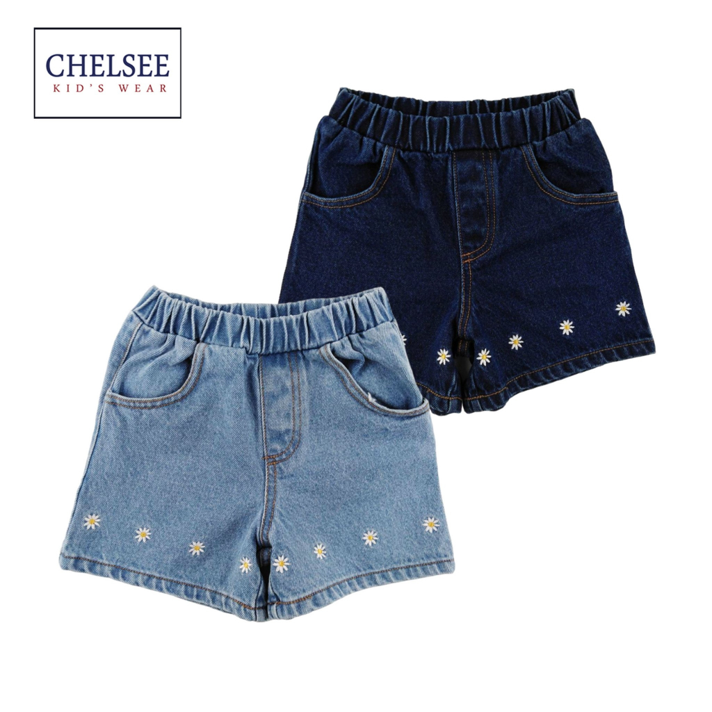 Chelsee กางเกงยีนส์ขาสั้น เด็กผู้หญิง รุ่น 237978 เอวยางยืด ปักลายดอกไม้ ผ้ายีนส์ เดนิม นิ่ม อายุ 2-9 ปี เสื้อผ้าเด็ก