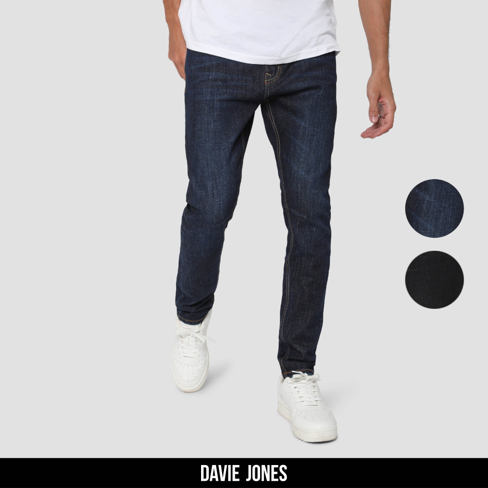 DAVIE JONES กางเกงยีนส์ Skinny Comfort Fit Jeans CO0059 สีดำ กรม