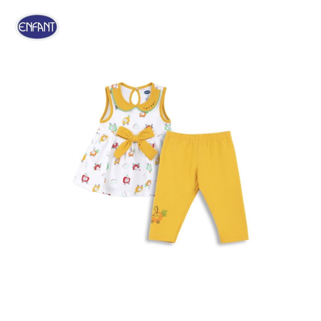 ENFANT (อองฟองต์) ชุดเสื้อแขนกุด+กางเกงขายาว สำหรับเด็กอายุ 12-24 เดือน คอลเลกชั่น ผลไม้ ผ้าคอตตอนผสมสแปนเด็กซ์ สีเหลือง