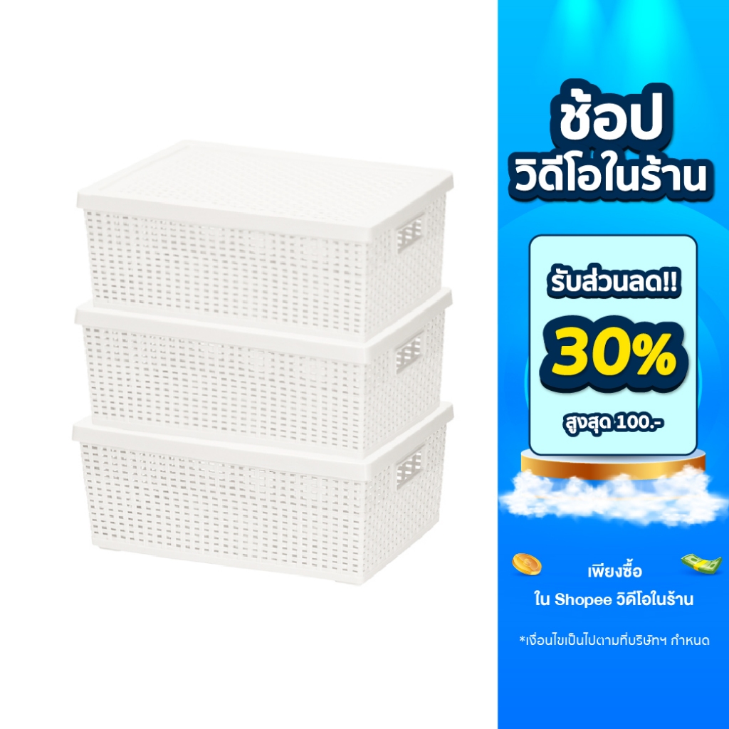Double Lock ตะกร้าพลาสติกมีฝาปิดลายหวายเก็บของอเนกประสงค์ รุ่น 3125(3)