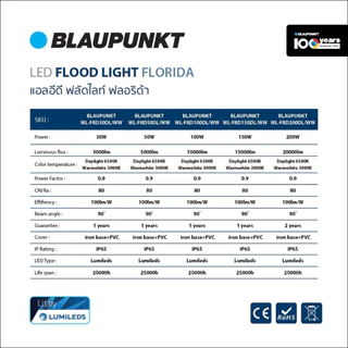 BLAUPUNKT โคมฟลัดไลท์ โคมสปอร์ตไลท์ 30W 50W 100W 150W แสงขาว แสงวอร์ม LED FLOOD LIGHT มาตรฐานเยอรมัน