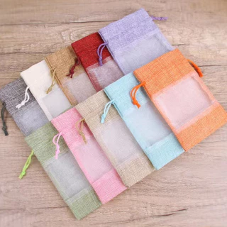✅พร้อมส่ง✅ถุงผ้ากระสอบหน้าใส ถุงหูรูด ใส่ของชำร่วย เครื่องประดับ