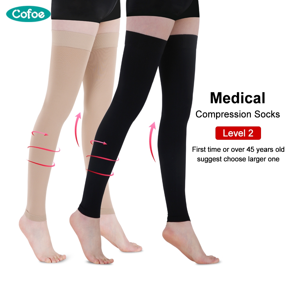 Cofoe ถุงน่องเส้นเลือดขอด ยืดหยุ่น ทางการแพทย์ (ข้อเท้าเปิดเผย) ถุงน่องยาวถึงเข่า บรรเทาอาการปวดขา ต้นขา เส้นเลือดขอด