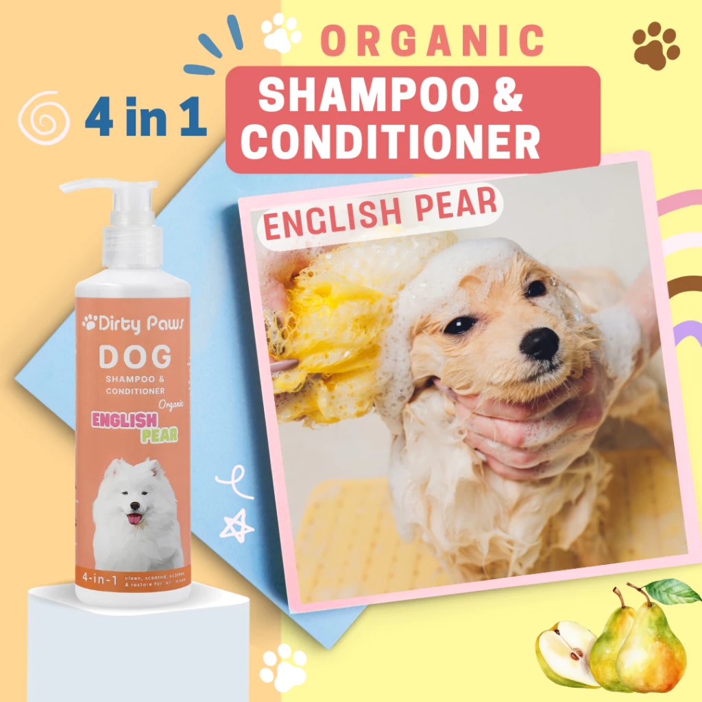 แชมพูสุนัข Organic Dirty Paws กลิ่น English Pear สูตรบำรุงขน และ ป้องกันเห็บหมัด ขนร่วง แบบถาวร
