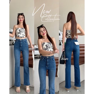 Acasey กางเกงยีนส์ผู้หญิง ขายาว ขาม้าเล็ก Pn ผ้ายืด เอวสูง เก็บพุง ไซส์ S - 5XL