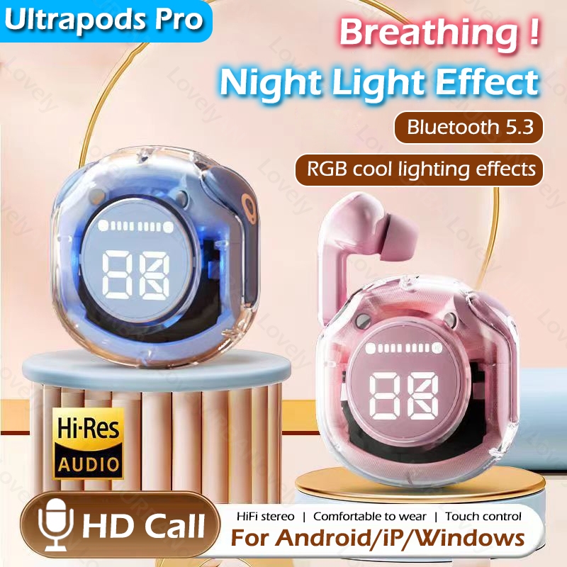 Ultrapods Pro TWS ชุดหูฟังบลูทูธพร้อมไมโครโฟน ชุดหูฟังไร้สายสเตอริโอไฮไฟ ชุดหูฟังสัมผัสกันน้ำสำหรับเล่นกีฬา