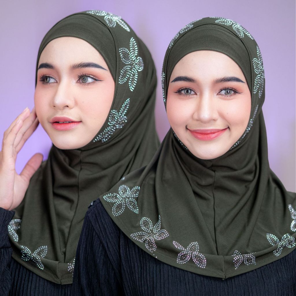 ผ้าคุลมแม่ลูก 2 ชิ้น ลายดอก เนื้อผ้าใส่สบายไม่ร้อน เหมาะสำหรับใส่รายอออกงานอิสลามHL67 รุสมีนีมุสลิม