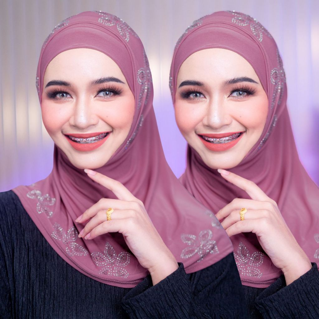 ผ้าคุลมแม่ลูก 2 ชิ้น ลายดอก เนื้อผ้าใส่สบายไม่ร้อน เหมาะสำหรับใส่รายอออกงานอิสลามHL67 รุสมีนีมุสลิม