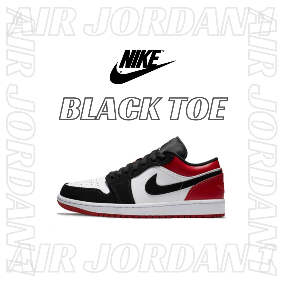✔️ รองเท้าของแท้ NIKE Air Jordan 1 Low "Black Toe" รองเท้ากีฬารองเท้าพักผ่อน