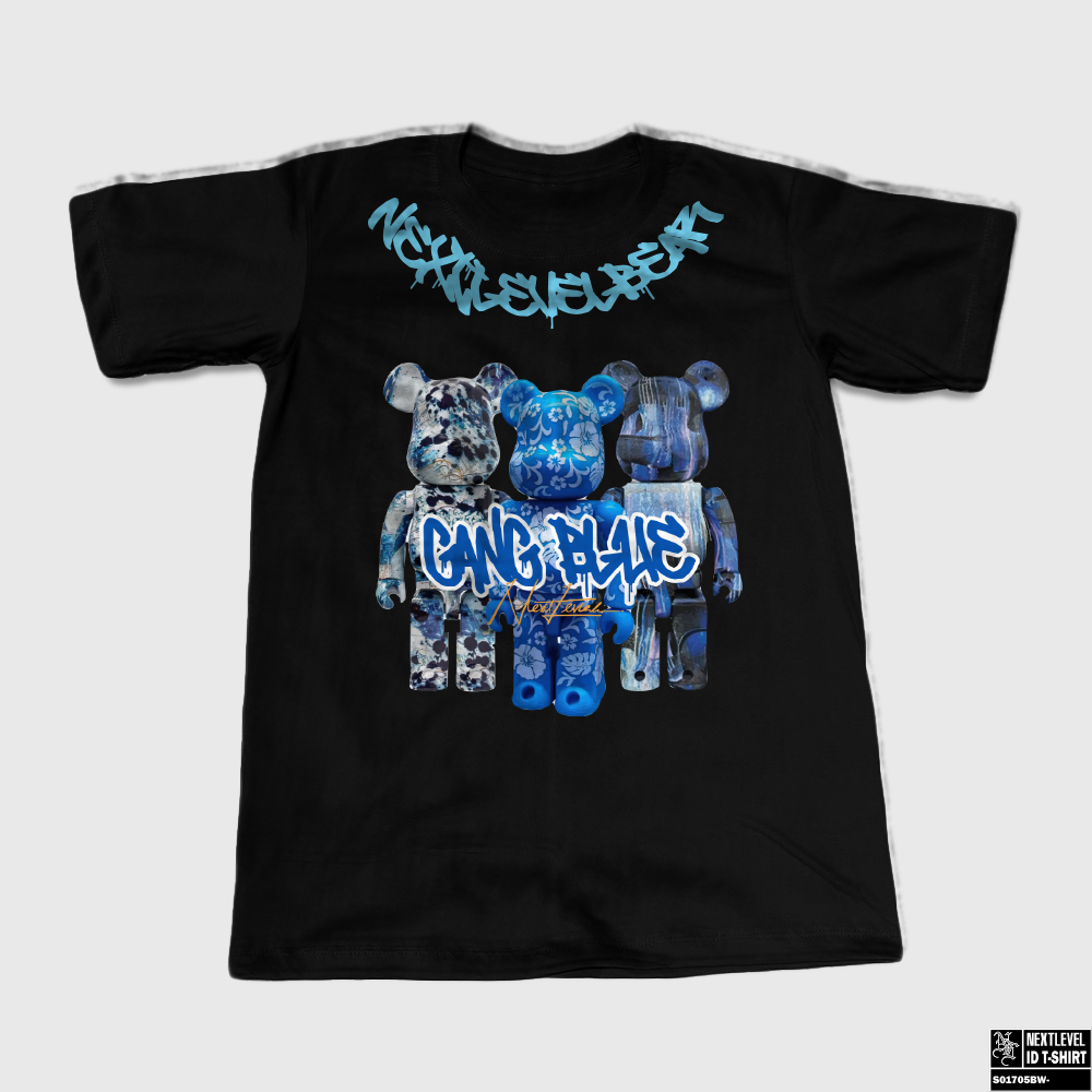 NXTLVL เสื้อยืด คอกลม ผ้าคอตตอน ลาย Gang Gang Blue Bear ไซส์ S-6XL [S01705]