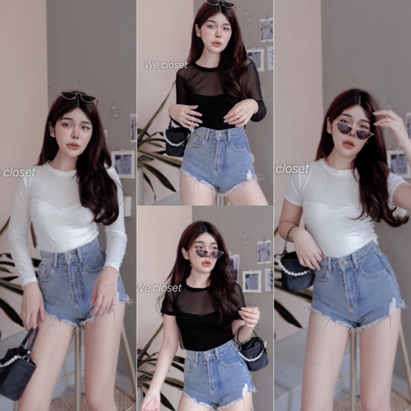 💕ShopBypuy💕บอดี้สูทซีทรูคอกลม เรย่อน+ซีทรู