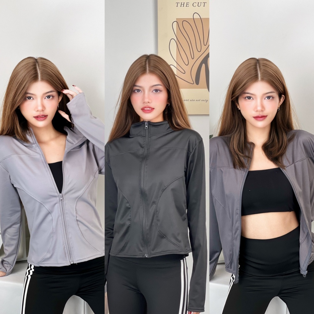 3 colors sport แจ็คเก็ต เสื้อรัดรูปแขนยาวออกกำลังกาย สําหรับผู้หญิง ระบายอากาศได้ดี ชุดโยคะทรงสลิมของผู้หญิง YJ01