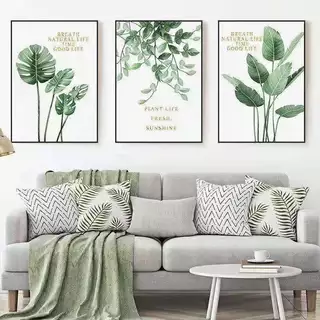 (1 กลุ่ม 3 รูป) ภาพวาดตกแต่งบ้านพร้อมกรอบ 30 * 40 ซม. ตกแต่งบ้านภาพใบไม้ภาพตกแต่งบ้าน