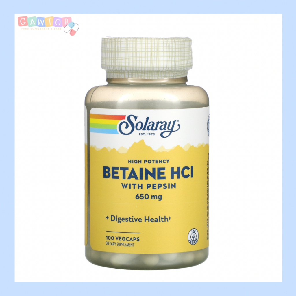 เพปซิน ( HCL with Pepsin ) ชนิดแคปซูล ช่วยในการย่อยอาหาร Digestive System, Solaray, Betaine HCL (TMG)