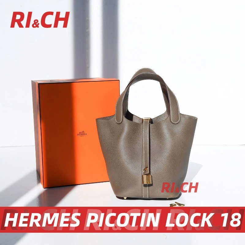 Hermes Hermès Picotin Lock 18 TC calfskin Taurillon Clemence Tote Bag #Rich ราคาถูกที่สุดใน Shopee แ