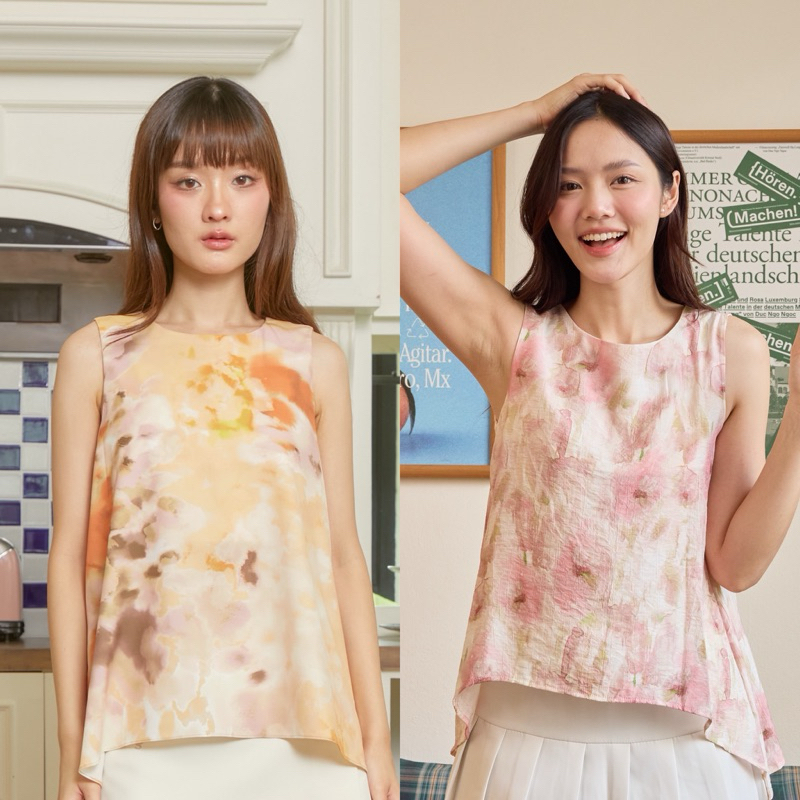 Puffypleats - เสื้อแขนกุดคอกลม ชายเสื้อปล่อยระบายไล่เลเยอร์ เนื้อผ้าเย็นและเบาสบาย รุ่น Charlotte Tank Top