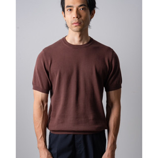 MadetoMature Knitted Crew Neck Tee - Brown เสื้อยืดคอกลมผ้าถ…