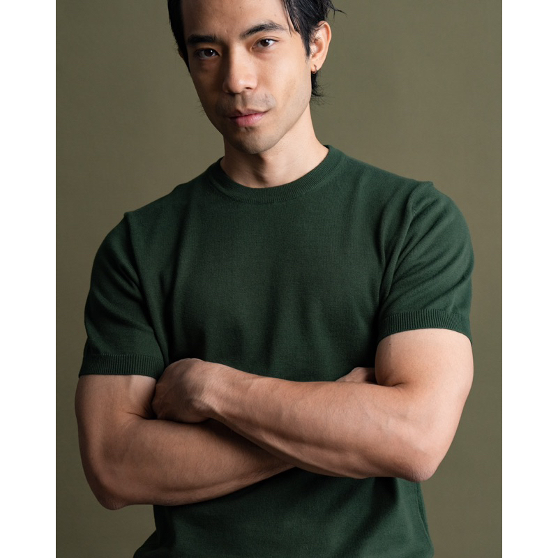 [ส่วนลด25% ELHAEA66] MadetoMature Knitted Crew Neck Tee - Green เสื้อยืดคอกลมผ้าถัก สีเขียว