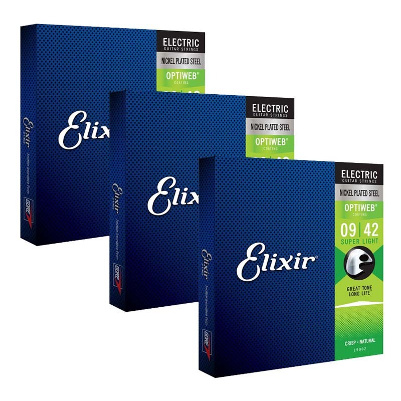 Elixir 19002 สายกีตาร์ไฟฟ้าชุบนิกเกิล OPTIWEB Super Light