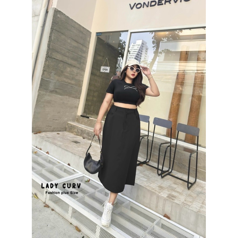 (Lc) กระโปรงยาว เอวสูง ผ่าหลัง ตะขอหน้า ใส่แล้วดูผอมเพรียว ใส่เที่ยว ใส่ทำงาน เสื้อผ้าสาวอวบอ้วน พลัสไซส์ ไซส์ใหญ่ - รูปที่ 4