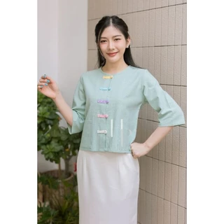 เสื้อผ้าฝ้ายเนื้อนุ่ม กระดุมหลากสี พาสเทลน่ารักสดใส