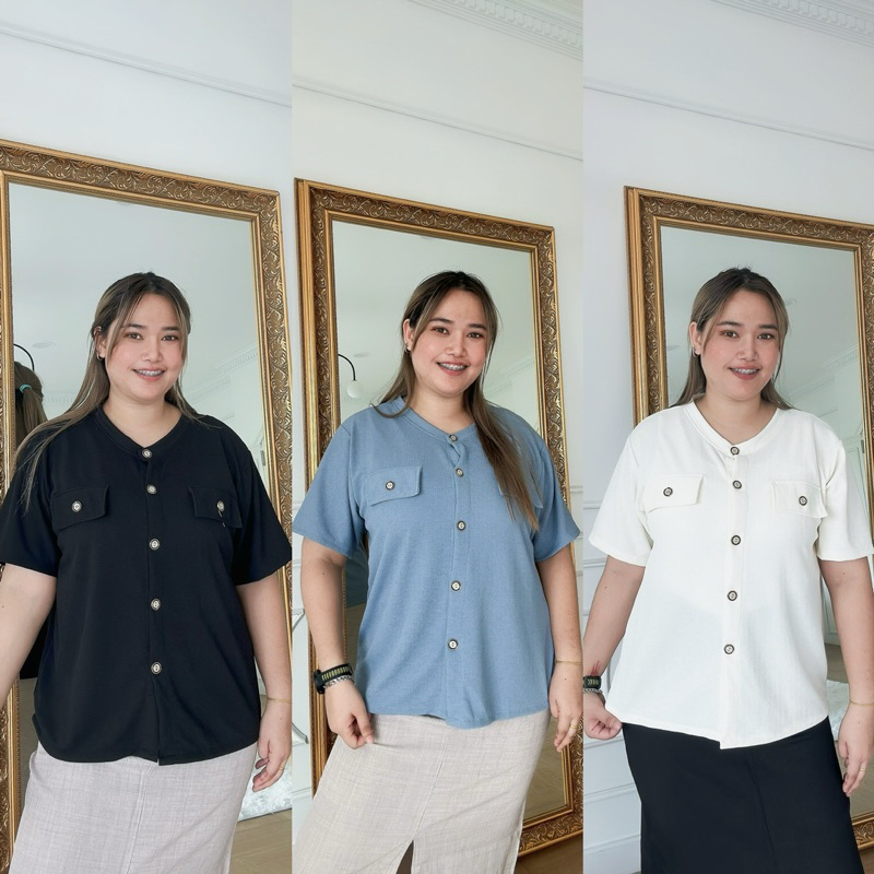 เสื้อยืดคอกลมกระดุมหน้า ผ้าเนื้อทรายไม่บาง อก38-50 ใส่ได้สบายๆ