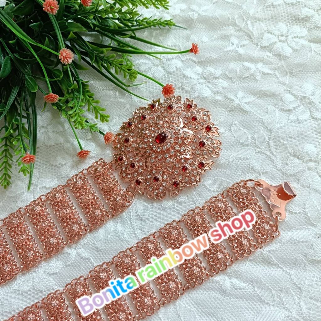 เข็มขัดชุดไทยสีนาค เข็มขัดลงยาประดับพลอย เครื่องประดับชุดไทย