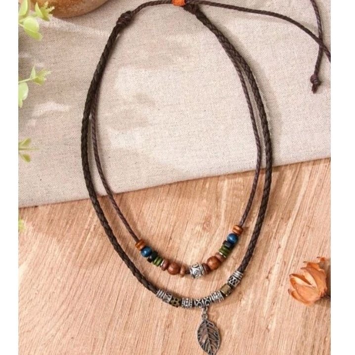 พร้อมส่ง สร้อยถักสไตล์โบฮีเมียน จี้ใบไม้