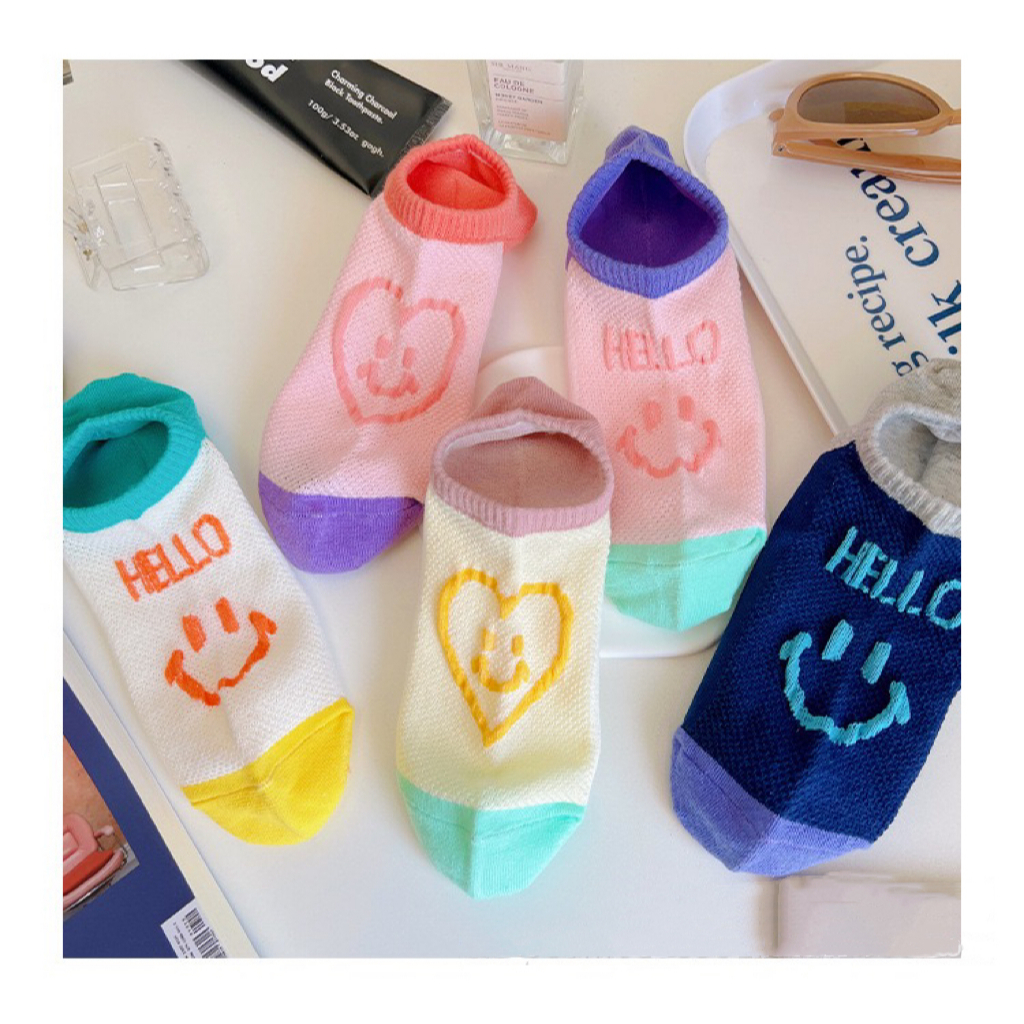 ถุงเท้าข้อสั้น ผ้าฝ้าย ลายหน้ายิ้ม ใส่สะบาย ระบายอากาศได้ดี size35-40 No.85