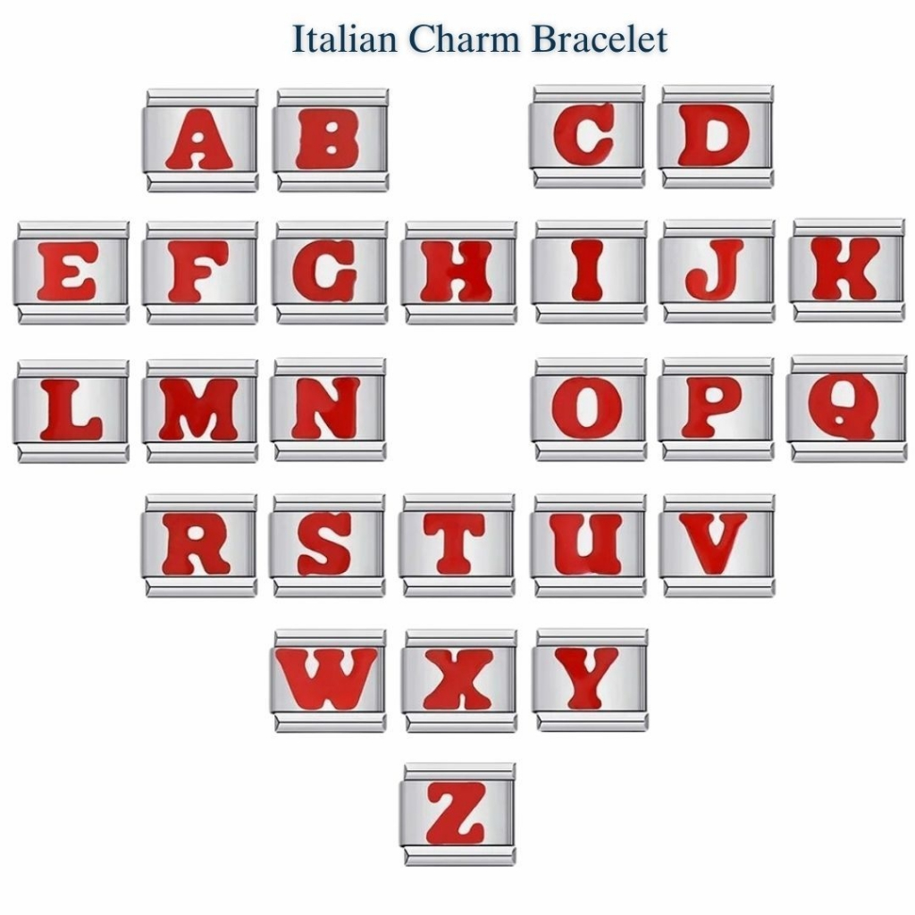 italian charm bracelet ตัวอักษร สีแดงA-Z