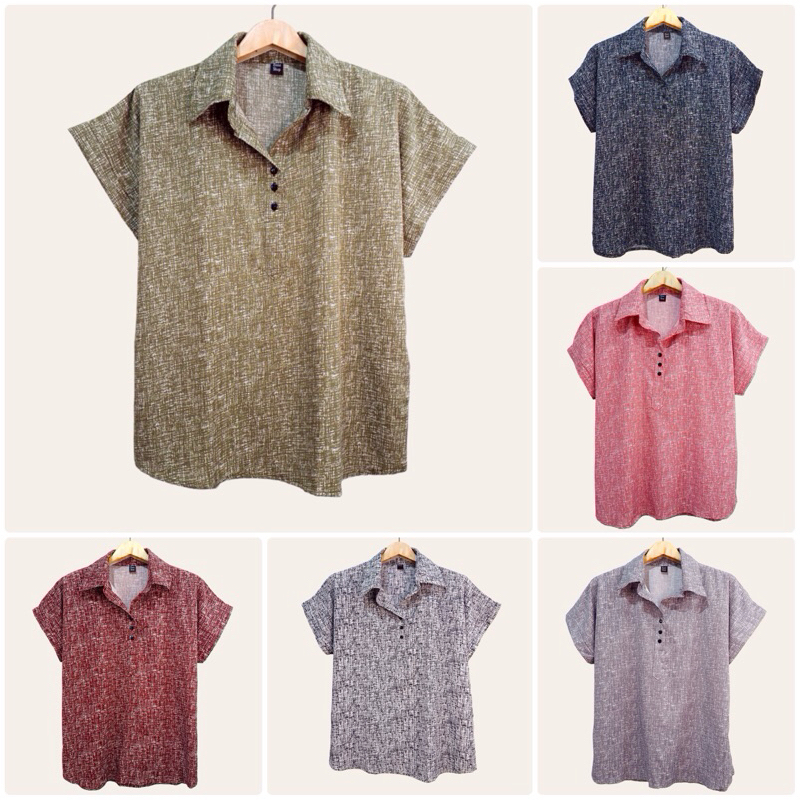 (อก 44”) เสื้อคอปก เเขนสั้น ลายลินิน ผ้าไหมอิตาลี ไม่ต้องรีด