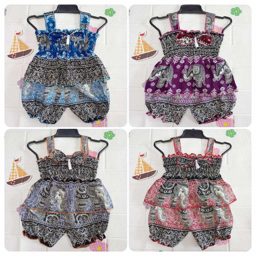 ชุดเซ็ตลายช้างผ้าเมิมเบิต เด็กผู้หญิง 4 สี 5-10 กิโล สงกรานต์ เที่ยวทะเล