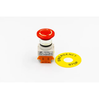 สวิตซ์ฉุกเฉิน สีแดงขนาด 22mm พร้อมป้าย emergency สวิทช์ปุ่มกด DPST เห็ดปุ่มหยุดฉุกเฉิน 10A NO + NC LAY37
