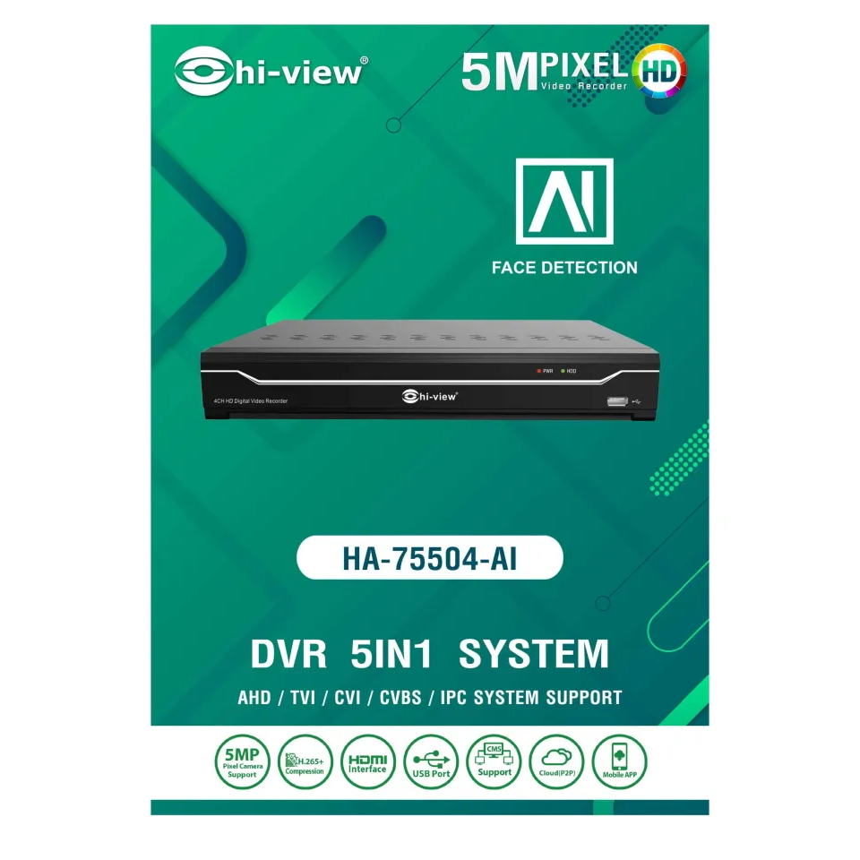 HA-75504-AI เครื่องบันทึก 5 ระบบ (Hiview DVR 5IN1 4 Channel 5MP)