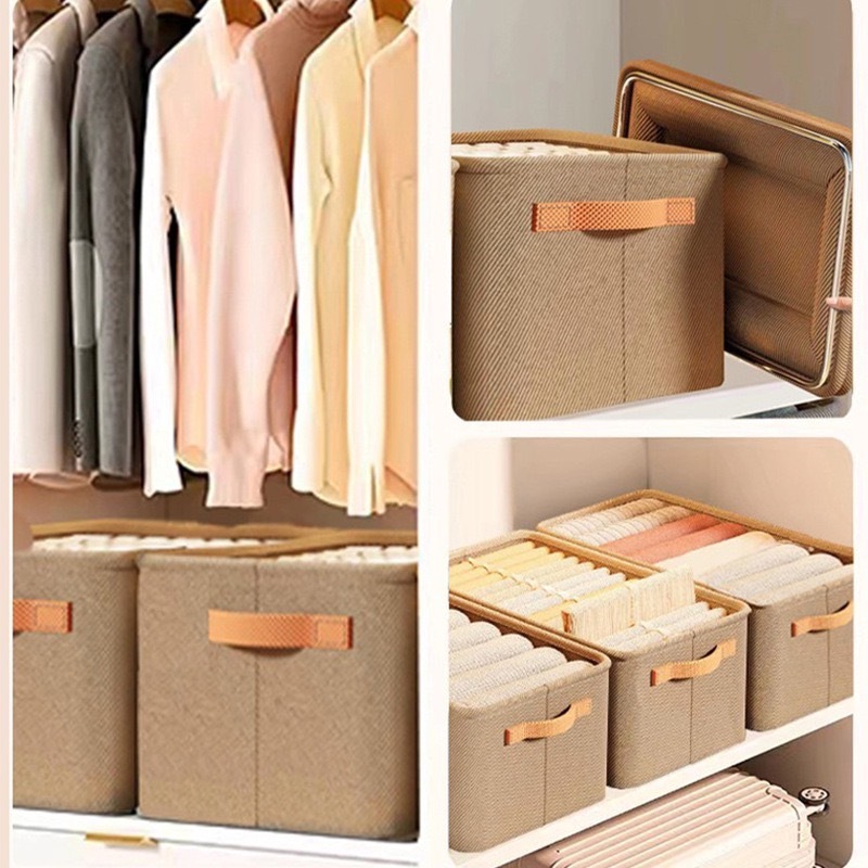 กล่องผ้าพับได้ กล่องเก็บของอเนกประสงค์ มี 3 ขนาด ใช้จัดระเบียบตู้เสื้อผ้า วางเสื้อผ้า ตุ๊กตา ขนม หนังสือ ฯลฯ 2 สี