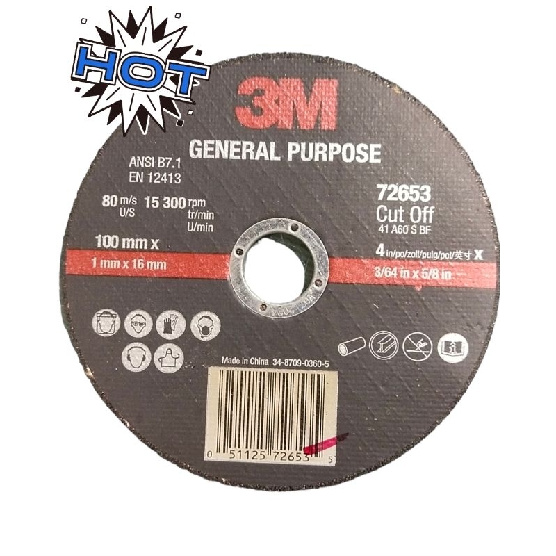 3Mใบตัดบาง 4 นิ้ว หนา 1 มิล 3M 72653 Cut Off 41A60 S BF
