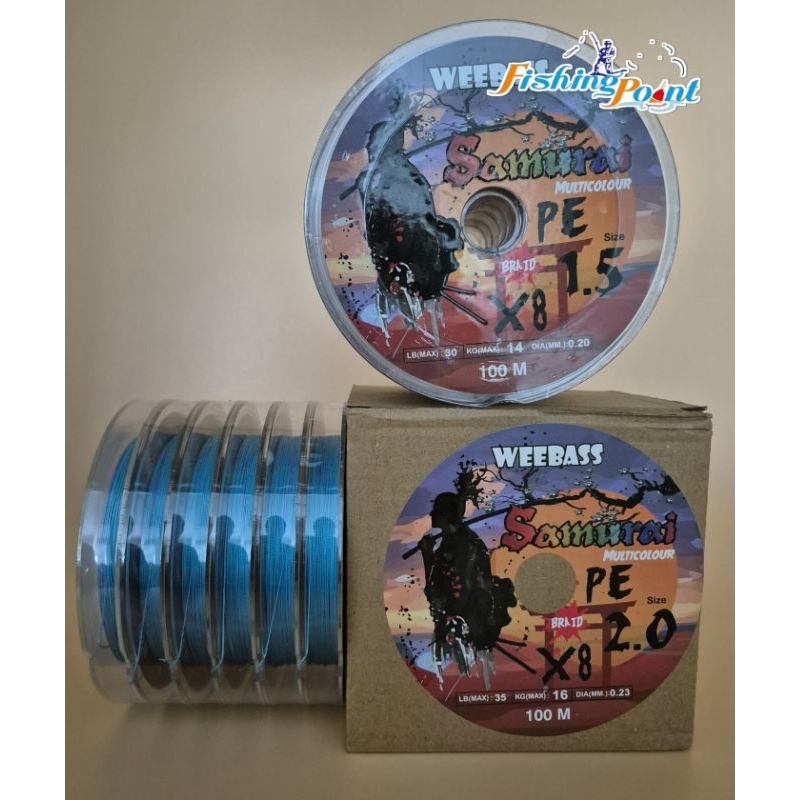 สาย PE ถัก8 WEEBASS SAMURAI MULTICOLOR 100  เมตร ม้วนต่อเนื่อง